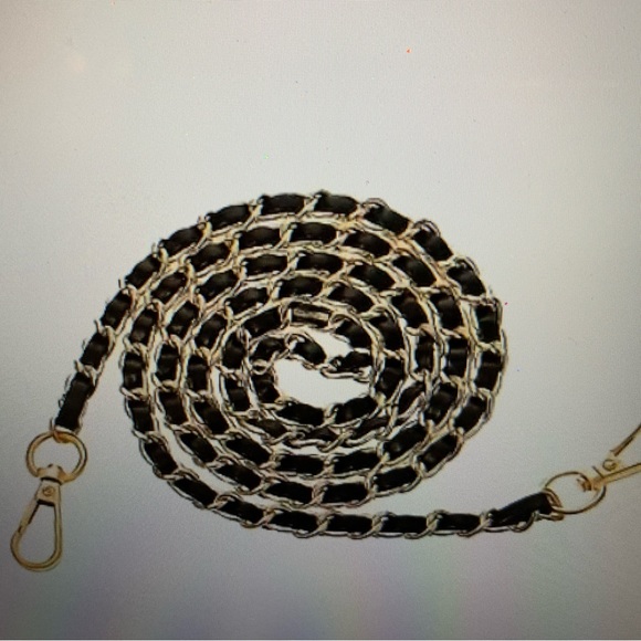 boutique Handbags - New Black Leather Metal Bag Gold Chain Strap 47 inch